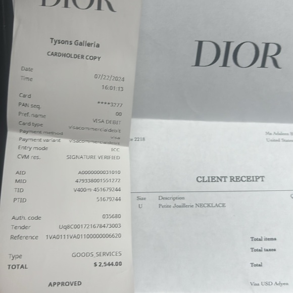 real 18k gold dior necklace with real diamond emblem on the letter “i” - Picture 6 of 7